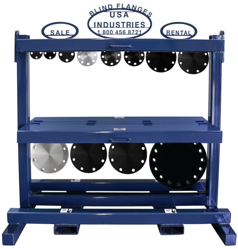 EZ Lock Blind Flange Rack loaded with blind flanges