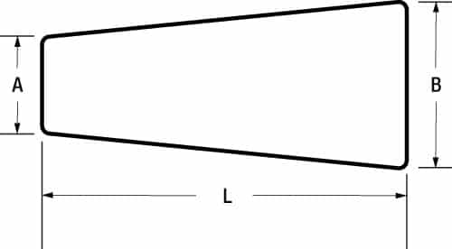 Metal tapered tube plug dimensions A, B, and L