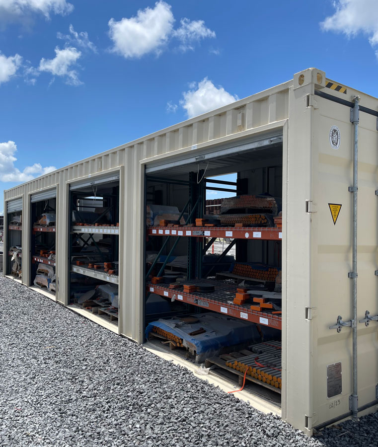 EZ Store inventory container with doors open showing blind inventory