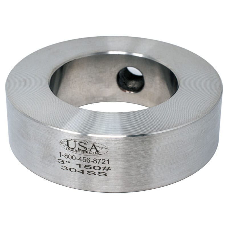 Stainless steel bleed ring stamped with size, rating, and material